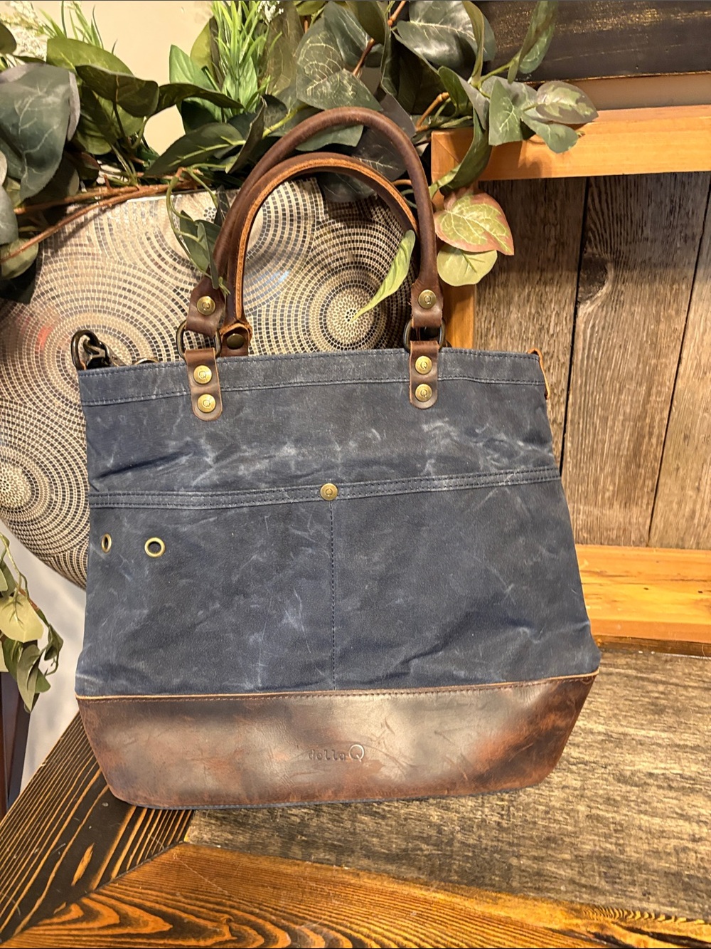 Della Q Canvas Leather Messenger Tote